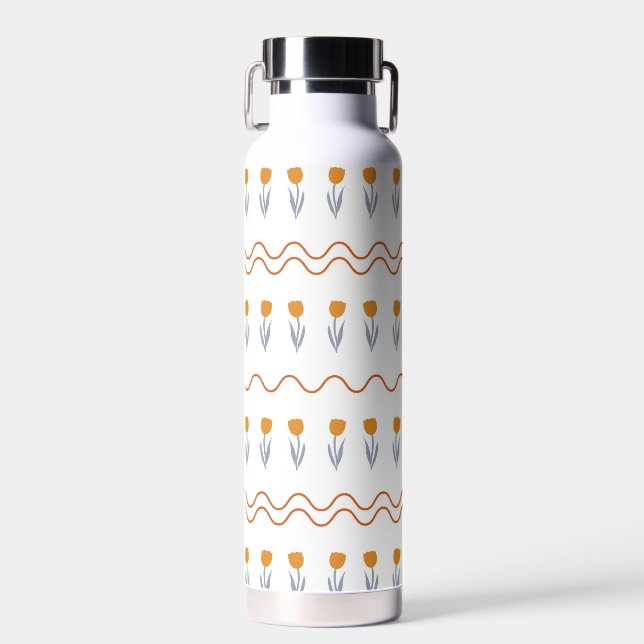 Preppy Groovy Stripe Tulip Flower Pattern  Water Bottle (Front)