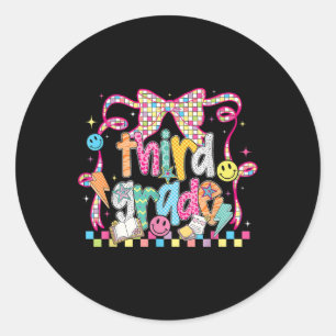 Preppy Groovy Third Grade Back To School Coquette Classic Round Sticker