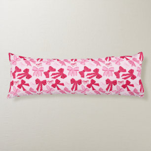 Preppy Hand Drawn Coquette Pink Red Bows Body Cushion