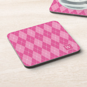 Preppy Hand-Stitched Argyle – Hot Pink & Pink Coaster