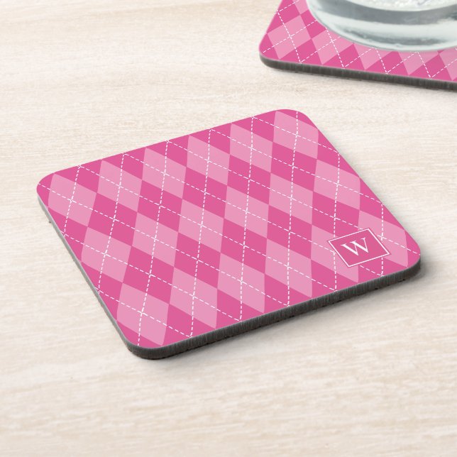 Preppy Hand-Stitched Argyle – Hot Pink & Pink Coaster (Left Side)