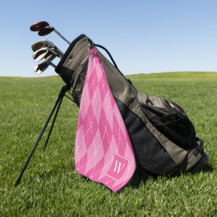 Preppy Hand-Stitched Argyle – Hot Pink & Pink Golf Towel