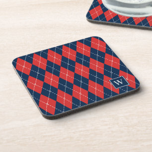 Preppy Hand-Stitched Argyle – Red White & Navy Coaster
