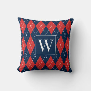 Preppy Hand-Stitched Argyle – Red White & Navy Cushion