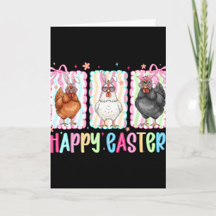 Preppy Happy Easter Chicken Coquette Bow Cute Farm Card