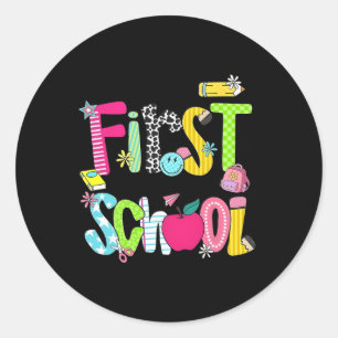 Preppy Happy First Day Of School Teacher Girl Back Classic Round Sticker