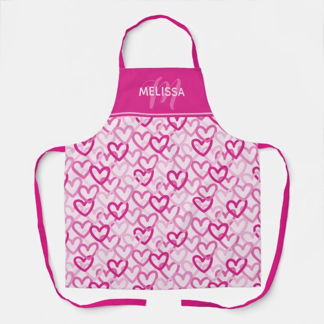 Preppy Hearts Pink Apron (Front)