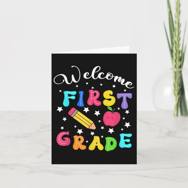 Preppy Hello 1st Grade For First Day Back To Schoo Card (Front)