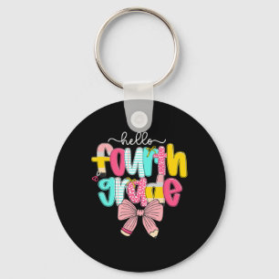 Preppy Hello 4th Grade Teacher Coquette Bow Byck T Key Ring