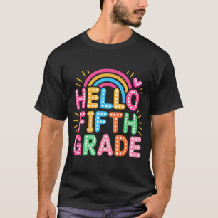 Preppy Hello Fifth Grade Colourful Back To School  T-Shirt