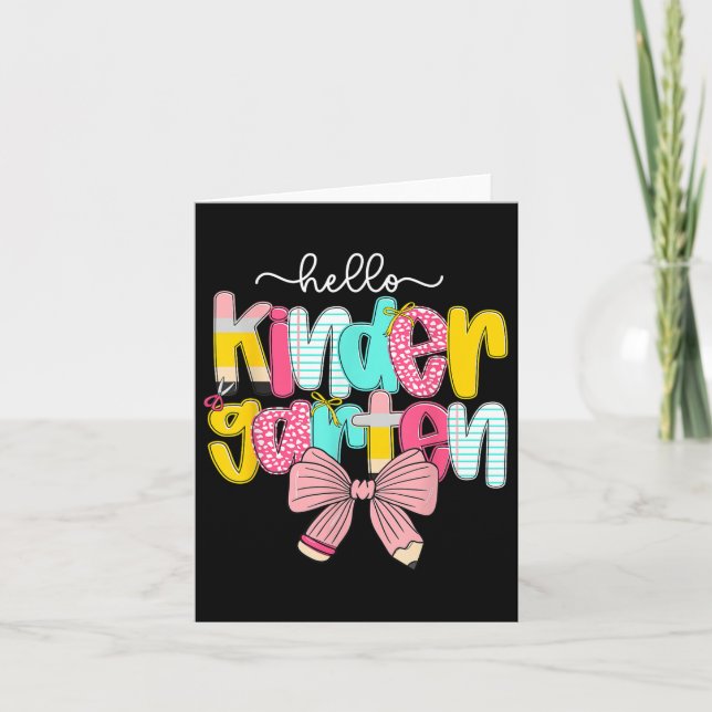 Preppy Hello Kindergarten Teacher Coquette Back To Card (Front)