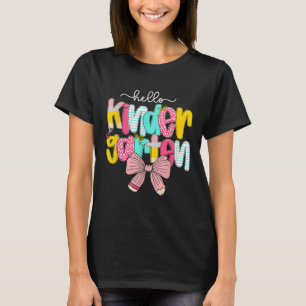 Preppy Hello Kindergarten Teacher Coquette Back To T-Shirt