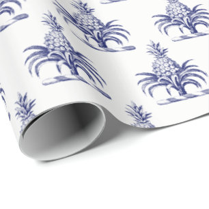 Preppy Heraldic Blue Pineapple Coat of Arms Crest Wrapping Paper