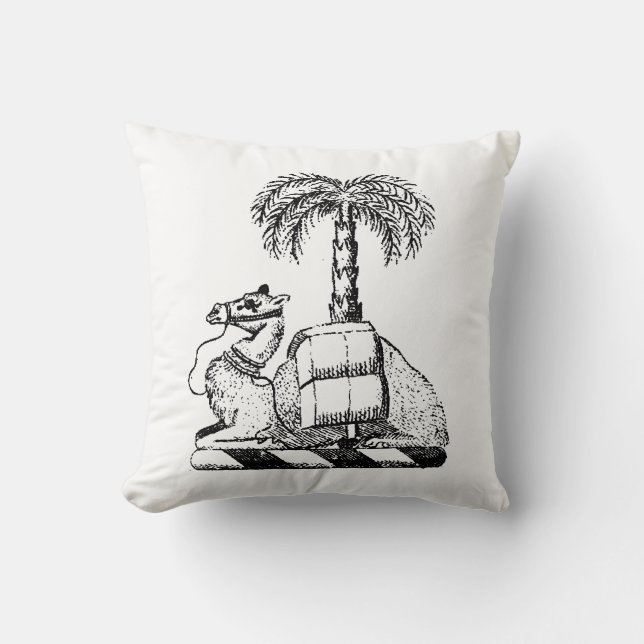 Preppy Heraldic Camel Palm Tree Coat of Arms Cushion (Front)