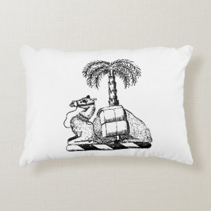 Preppy Heraldic Camel Palm Tree Coat of Arms Decorative Cushion