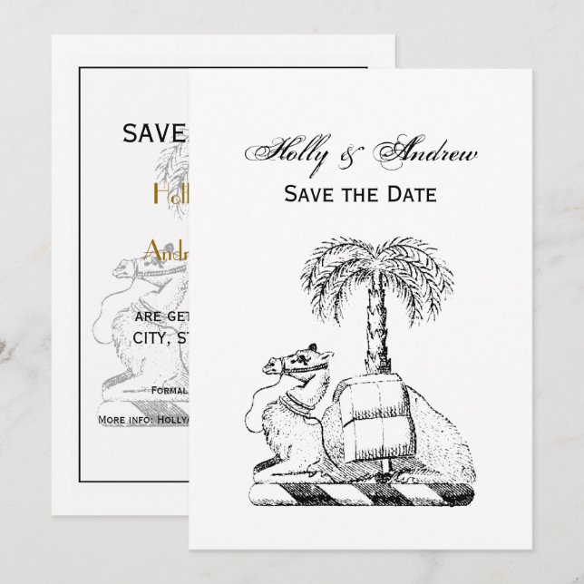 Preppy Heraldic Camel Palm Tree Coat of Arms Invitation (Front/Back)