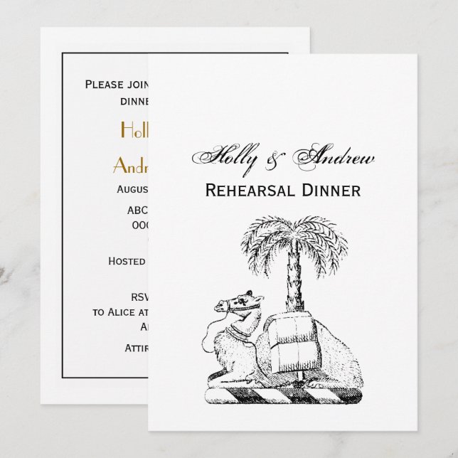 Preppy Heraldic Camel Palm Tree Coat of Arms Invitation (Front/Back)