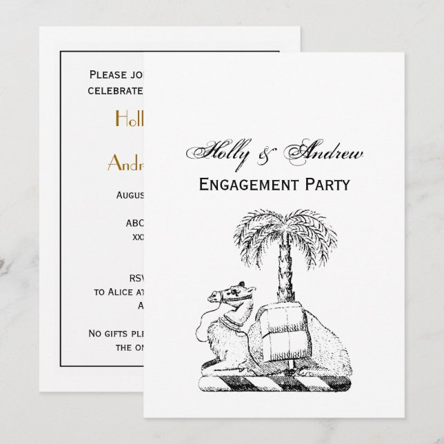 Preppy Heraldic Camel Palm Tree Coat of Arms Invitation (Front/Back)