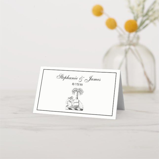 Preppy Heraldic Camel Palm Tree Coat of Arms Place Card (Front)