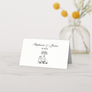 Preppy Heraldic Camel Palm Tree Coat of Arms Place Card
