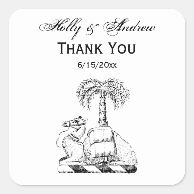 Preppy Heraldic Camel Palm Tree Coat of Arms Square Sticker (Front)