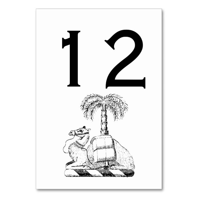 Preppy Heraldic Camel Palm Tree Coat of Arms Table Number (Front)