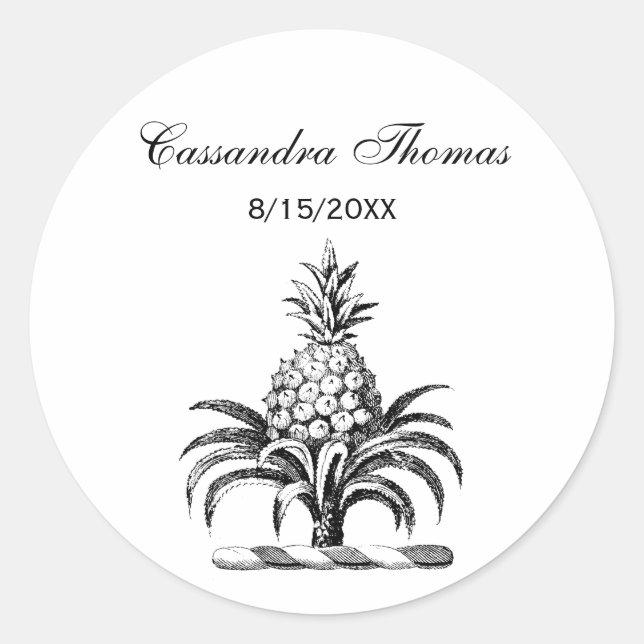 Preppy Heraldic Pineapple Coat of Arms Crest Classic Round Sticker (Front)