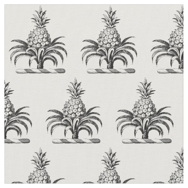 Preppy Heraldic Pineapple Coat of Arms Crest Fabric (Close Up)