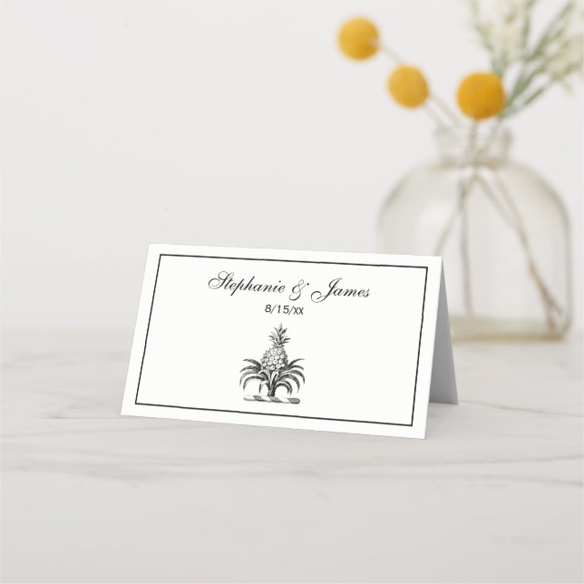 Preppy Heraldic Pineapple Coat of Arms Crest Place Card (Front)