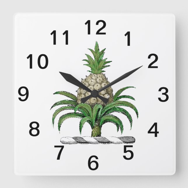 Preppy Heraldic Pineapple Coat of Arms Crest Square Wall Clock (Front)
