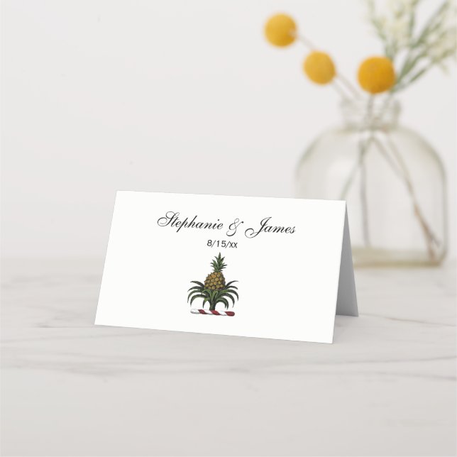 Preppy Heraldic Pineapple Crest Colour RWT Place Card (Front)