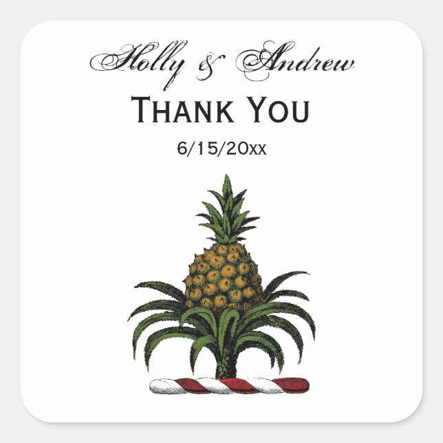 Preppy Heraldic Pineapple Crest Colour RWT Square Sticker (Front)
