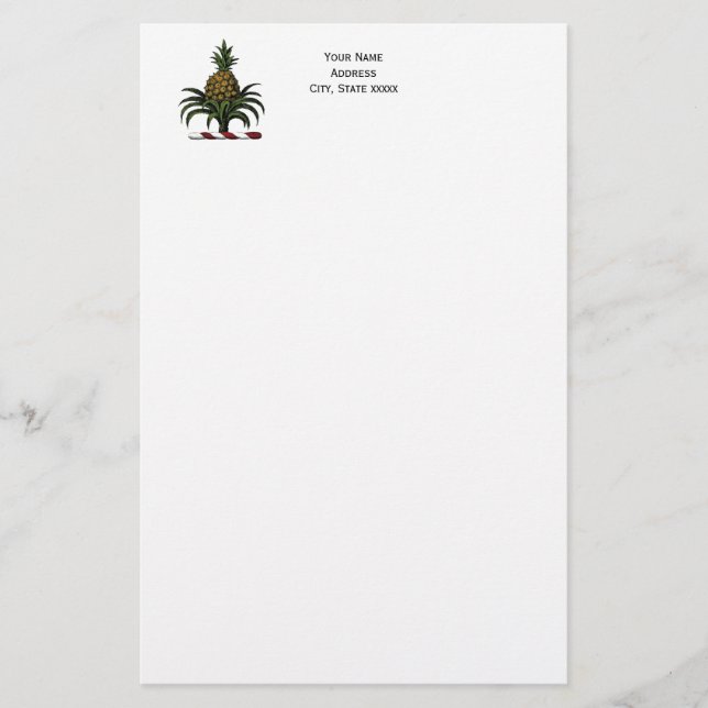 Preppy Heraldic Pineapple Crest Colour RWT Stationery (Front)