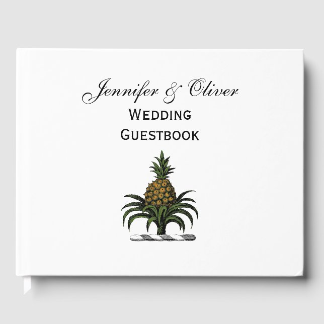 Preppy Heraldic Pineapple Crest Colour WT Guest Book (Front)