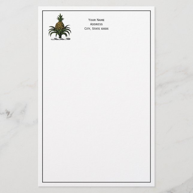 Preppy Heraldic Pineapple Crest Colour WT Stationery (Front)