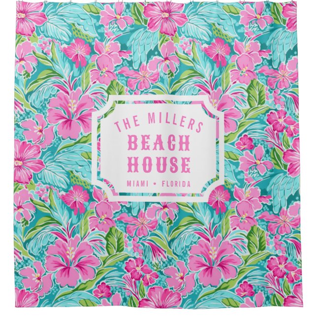 Preppy Hibiscus | Beach House Shower Curtain (Front)
