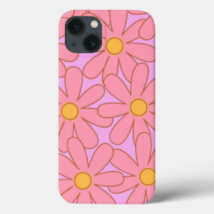 Preppy Hippie Pink Purple Flower Pattern iPhone 13 Case