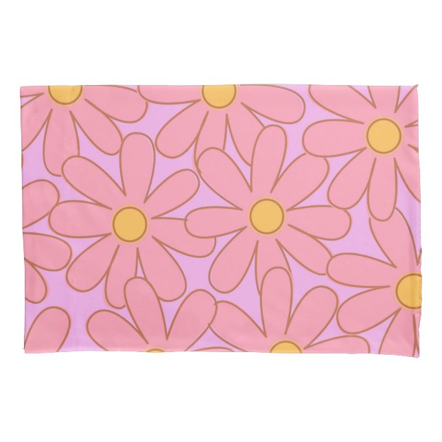 Preppy Hippie Pink Purple Flower Pattern Pillowcase (Front)