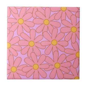 Preppy Hippie Pink Purple Flower Pattern Tile