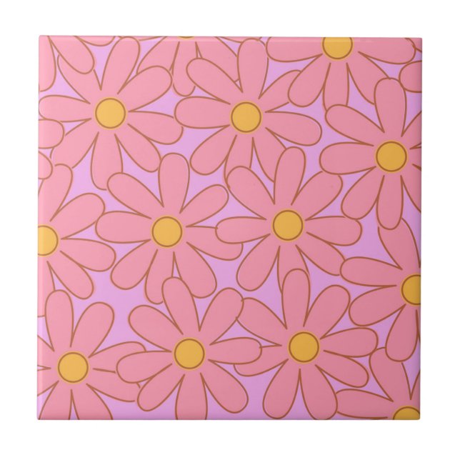 Preppy Hippie Pink Purple Flower Pattern Tile (Front)