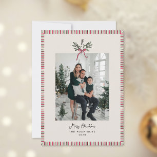 Preppy Holiday Card with Monogram and Family Photo