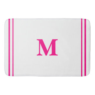 Preppy Hot Pink Elegant Minimal Border Initial Bath Mat