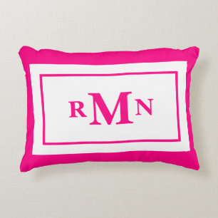 Preppy Hot Pink Elegant Minimal Modern Monogrammed Decorative Cushion