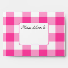 Preppy Hot Pink Gingham envelope with address box