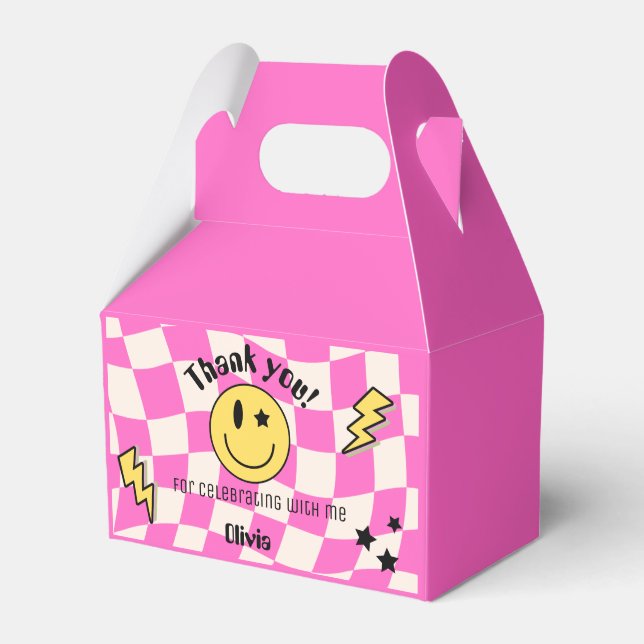 Preppy Hot Pink Y2K Retro Smile Birthday Favour Bo Favour Box (Front Side)