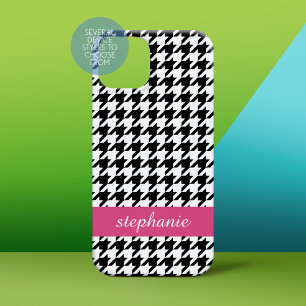 Preppy Houndstooth Pattern Black and Hot Pink