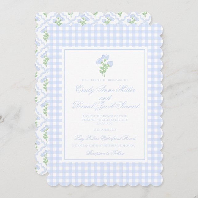 Preppy Hydrangea Watercolor Trellis Wedding Invitation (Front/Back)