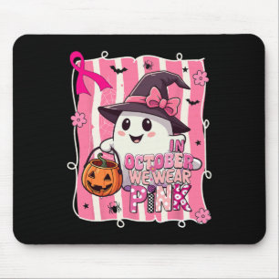 Preppy In October We Wear Pink Ghost Breast Cancer Mouse Pad