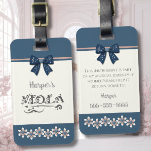 Preppy Indigo Blue Floral Viola Instrument Case Luggage Tag