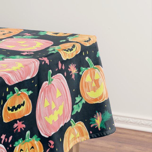 Preppy Jack-O’-Lantern Halloween  Tablecloth (In Situ)